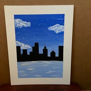 Cityscape Skyline Silhouette Painting, 11x14